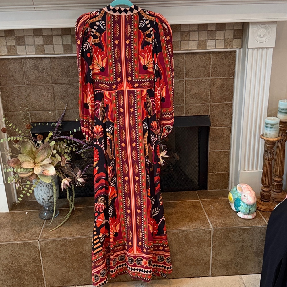 Farm Rio Red Nature Beauty Scarf Long Sleeve Maxi Dress - Picture 6 of 8